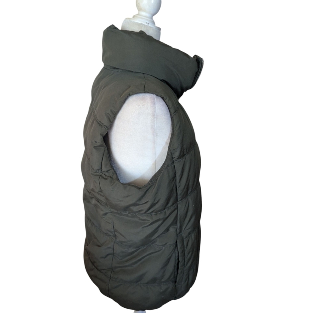 Olive Green Puffer Vest Old Navy Zip Up Fleece Lined Outdoors Sz L - Picture 2 of 9